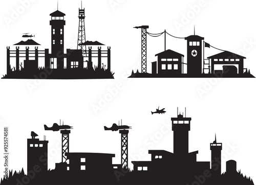 Army military base silhouette, silhouette of military base vector