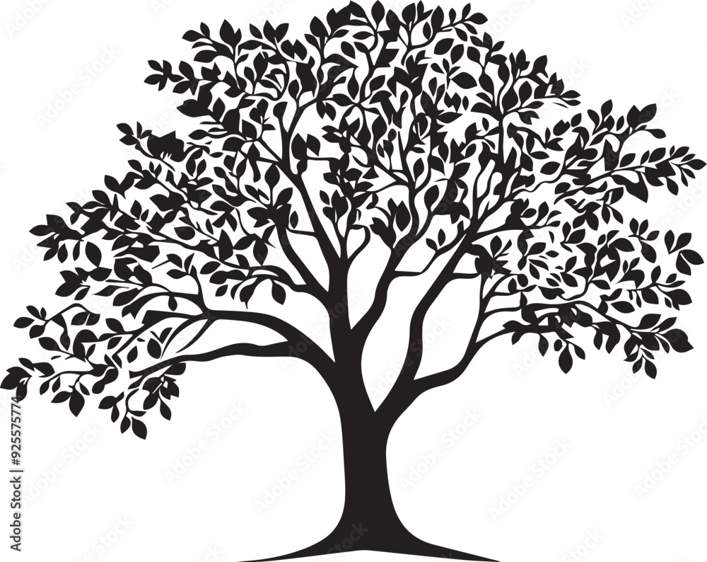 Black silhouette of tree vector, tree with leaves icon Black silhouette of tree vector, tree with leaves icon