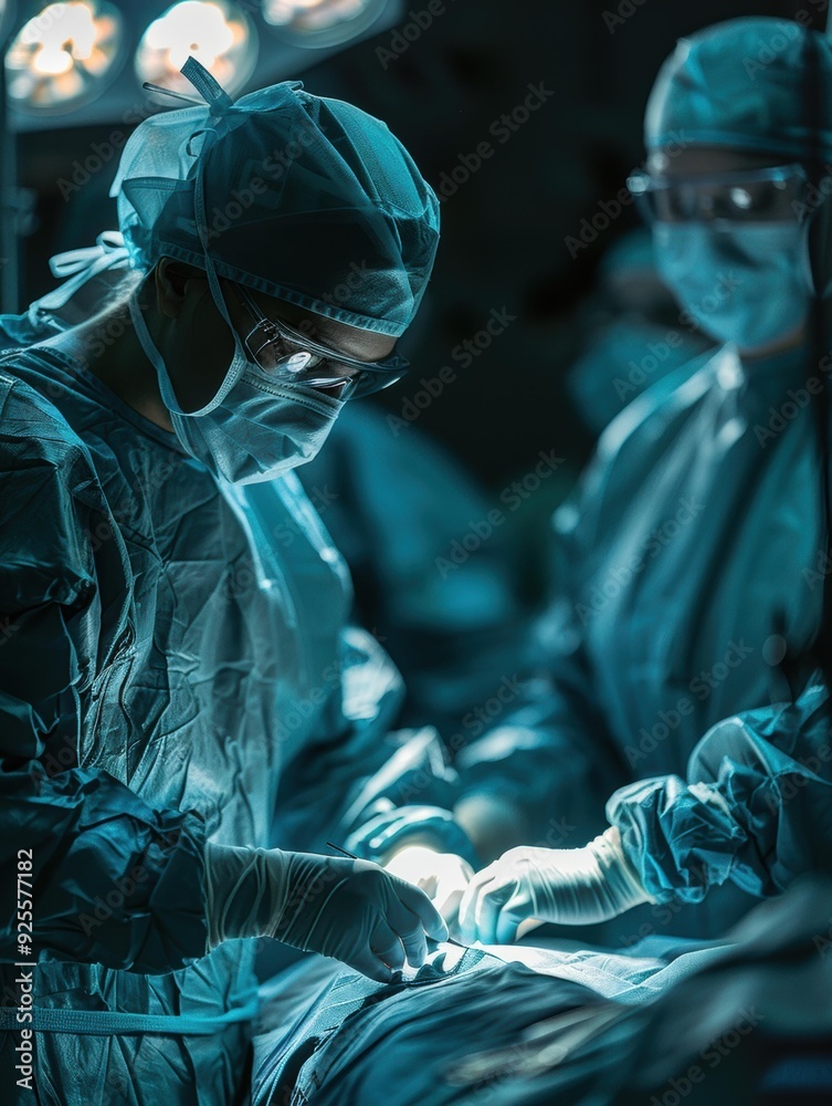 Surgeons performing a procedure in an operating room. AI. Surgeons performing a procedure in an operating room. AI.
