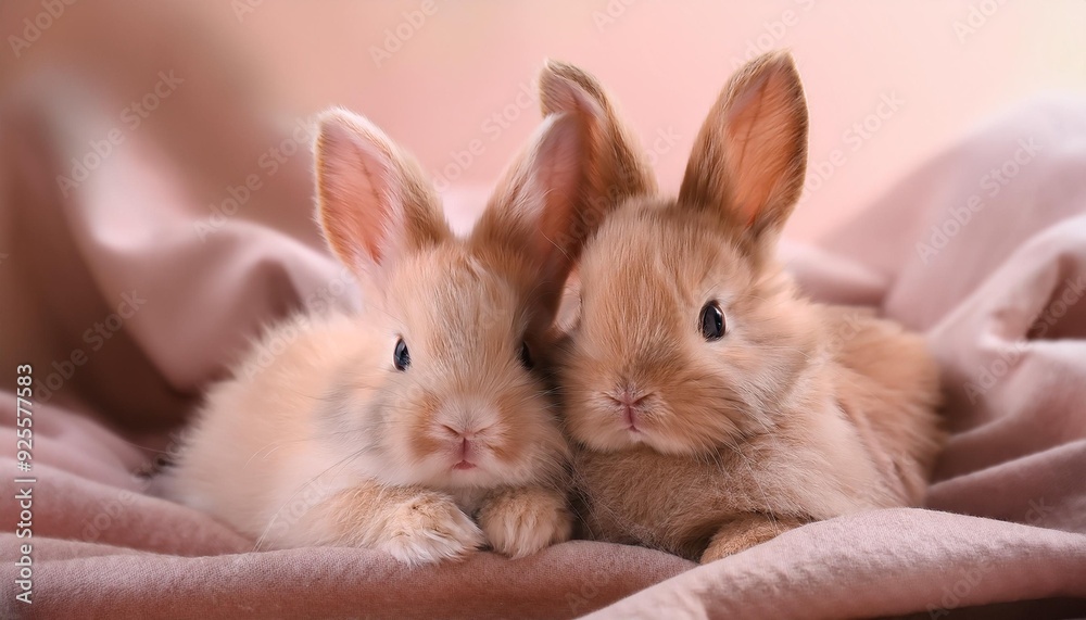 A pair of rabbits cuddled together, their fur gently blending into a softly lit, minimalist A pair of rabbits cuddled together, their fur gently blending into a softly lit, minimalist