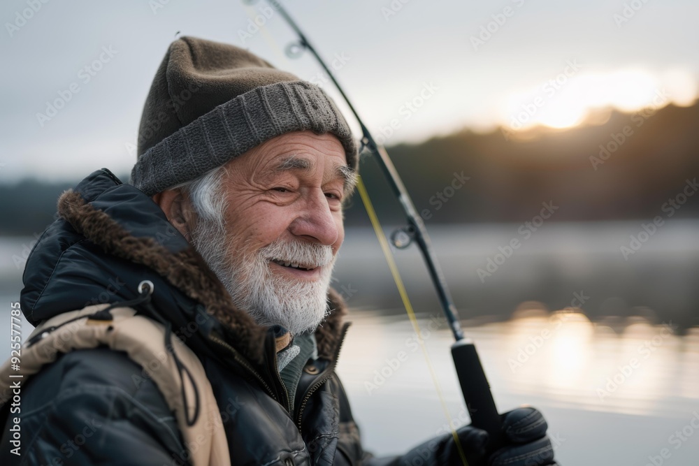 A man smiles while fishing. AI. A man smiles while fishing. AI.