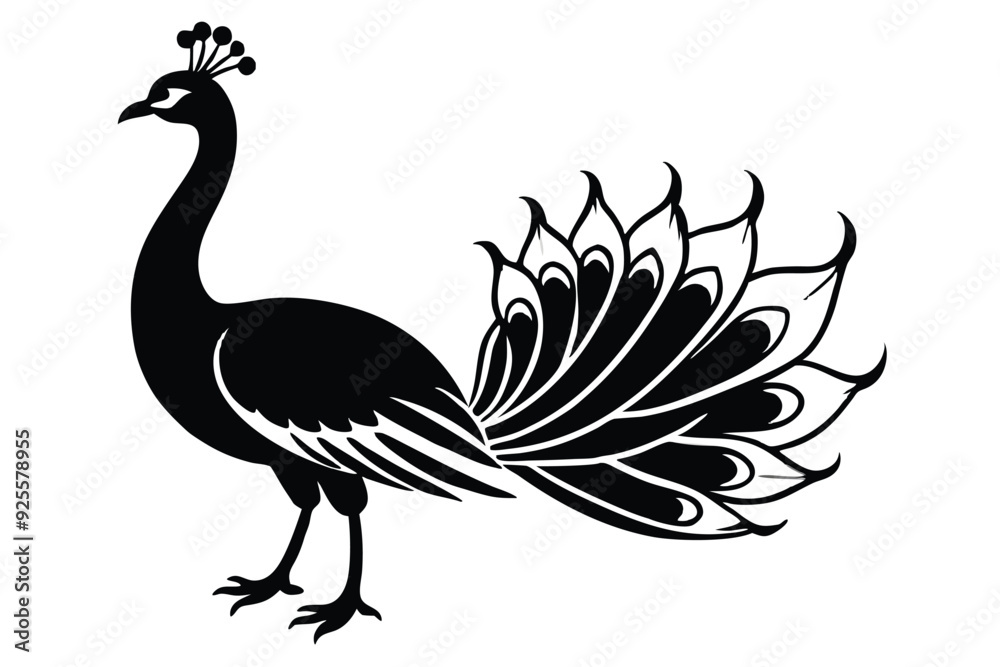 Fototapeta premium peacock style rangoli design vector silhouette
