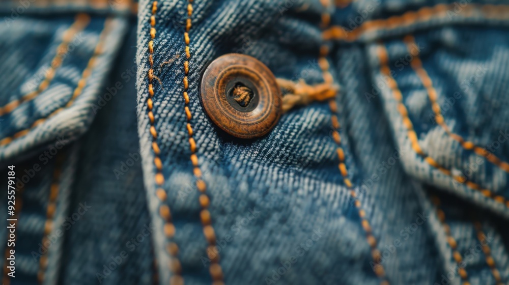 A close-up of a button on a denim jacket, highlighting the details of casual fashion. A close-up of a button on a denim jacket, highlighting the details of casual fashion.