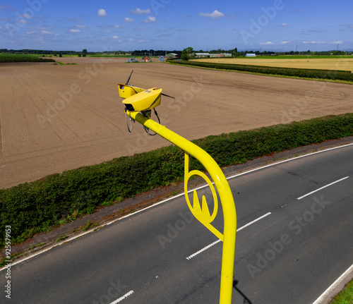 Aerial image of an average speed check camera on a rural road 50 mph speed limit photo