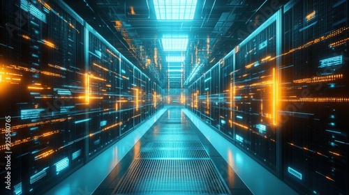 Wallpaper Mural A futuristic data center with glowing servers and digital interfaces, representing the backbone of modern technology. Torontodigital.ca