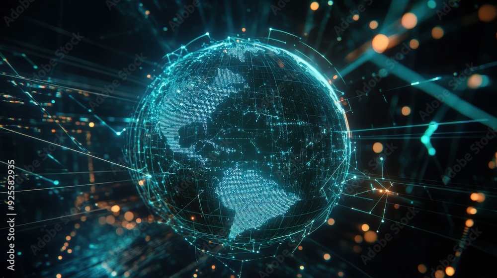 A holographic globe surrounded by glowing network lines, symbolizing the worldwide impact of network technology. A holographic globe surrounded by glowing network lines, symbolizing the worldwide impact of network technology.