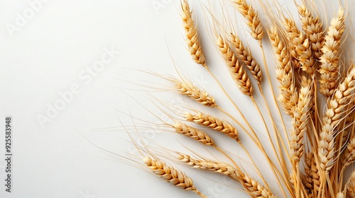 Gold wheat isolated on white background. Grain and ears, Rurich harvest concept.