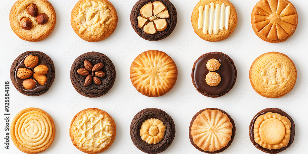 a variety of cookies arranged in a circle on isolated white background a variety of cookies arranged in a circle on isolated white background
