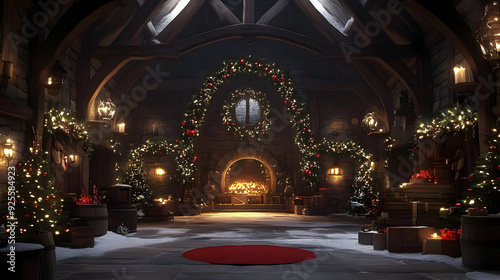 A cozy, festive interior decorated for a winter celebration.