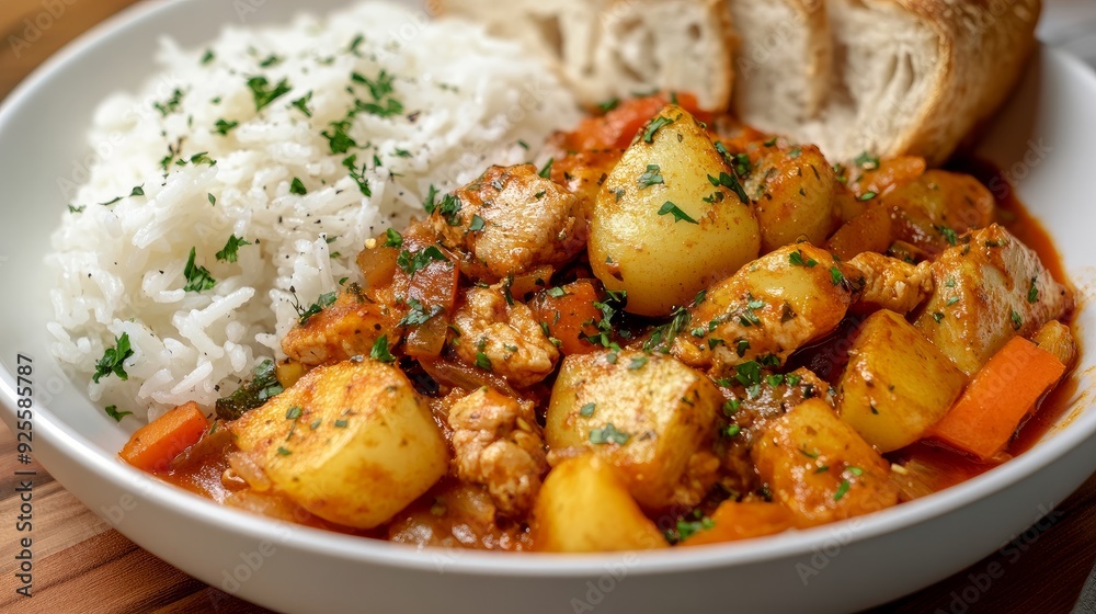 bread, rice, and potatoes are served with sautéed chicken and vegetables. bread, rice, and potatoes are served with sautéed chicken and vegetables.