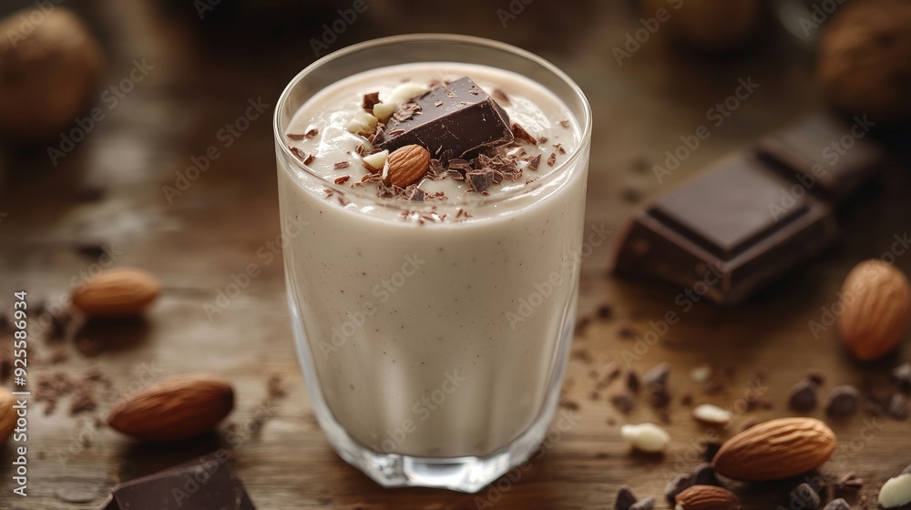 cocktail made of milk, chocolate, and almonds cocktail made of milk, chocolate, and almonds