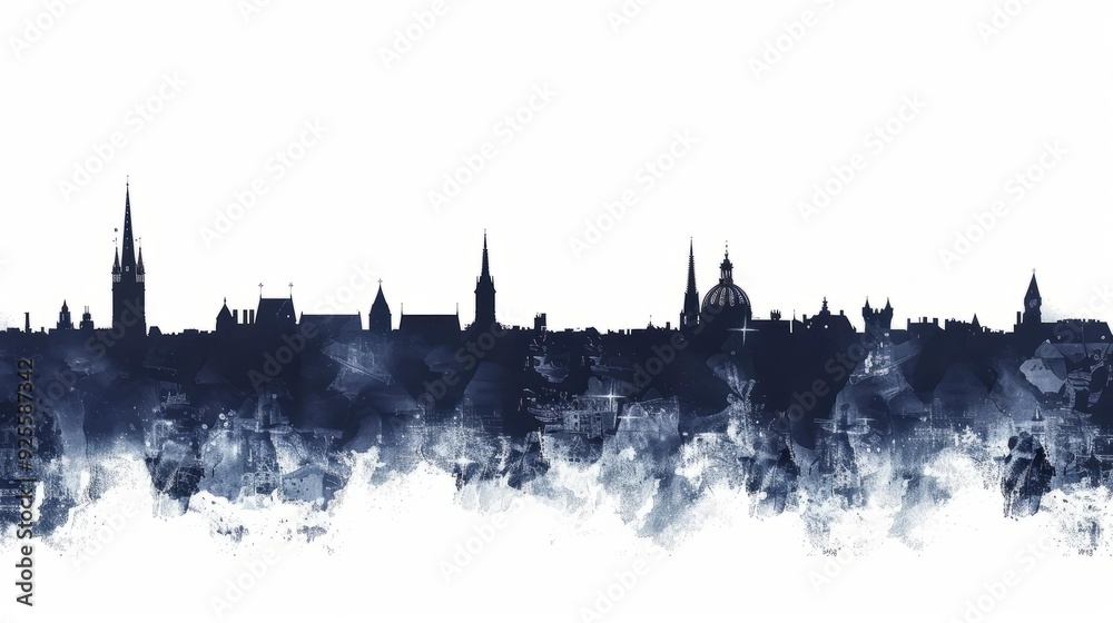 Silhouette skyline of Bordeaux city, France with artistic watercolor splashes, isolated on white background Silhouette skyline of Bordeaux city, France with artistic watercolor splashes, isolated on white background