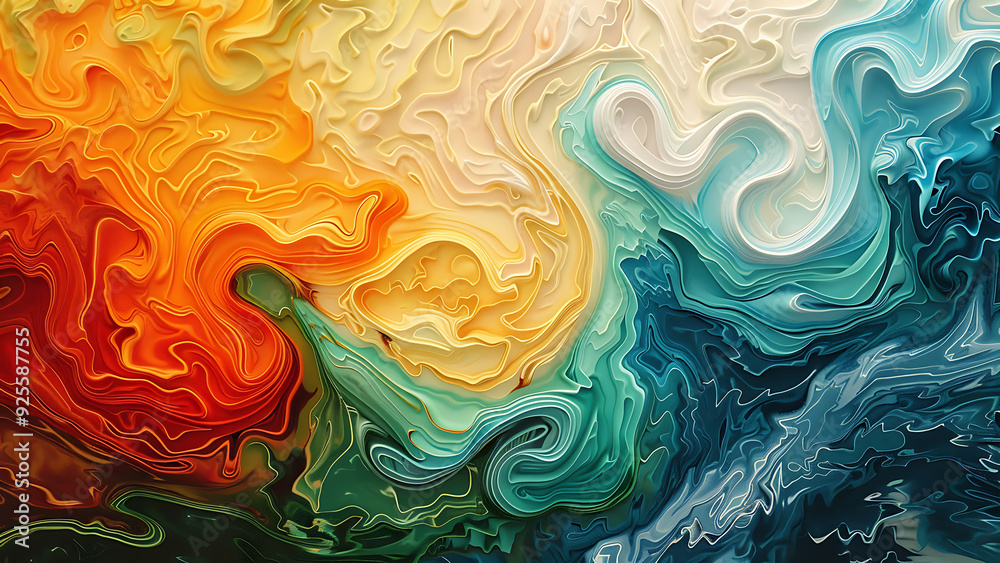 Vibrant Swirling Paints of Yellow and Green with Blue Accents