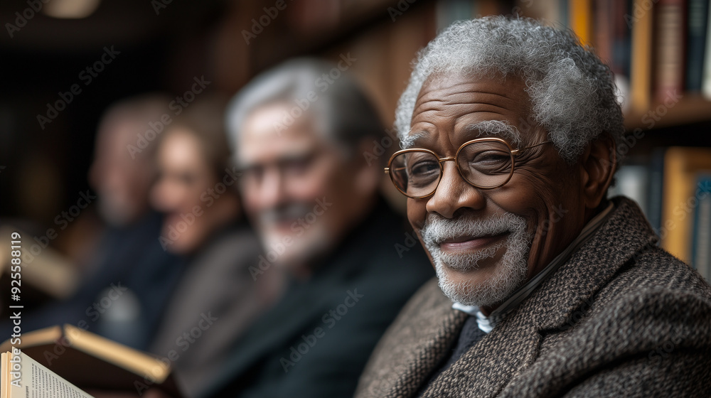 A group of elderly people participating in a book club, discussing their favorite books and sharing their thoughts. A group of elderly people participating in a book club, discussing their favorite books and sharing their thoughts.