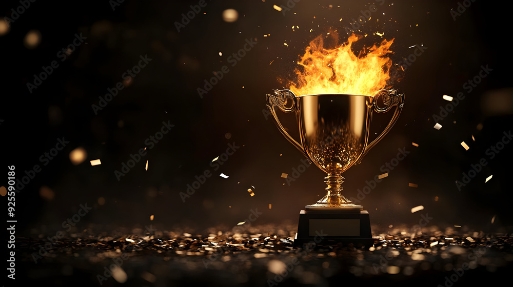 A golden trophy engulfed in flames, symbolizing victory and passion. A golden trophy engulfed in flames, symbolizing victory and passion.