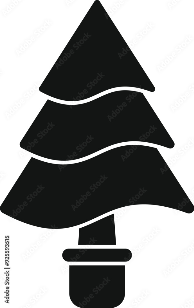 Black silhouette of a stylized christmas tree growing in a pot