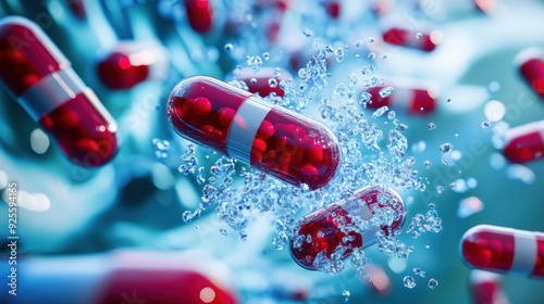 Nanotechnology-enhanced drug capsules dissolving in the bloodstream, showcasing precise and controlled medication release photo