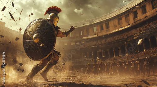 gladiator at attack during fight in colloseum of rome