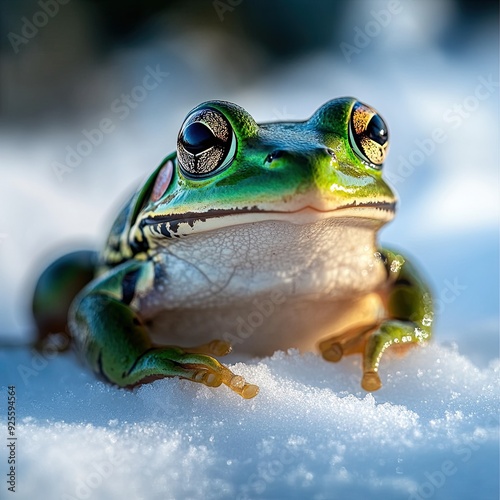 Frog isolated on winter background