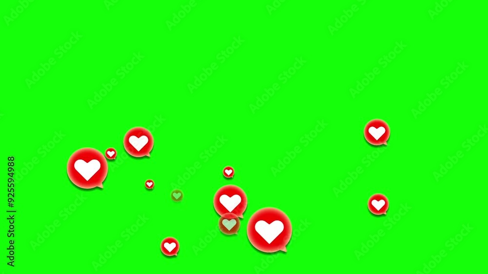 red heart icon isolated on green screen. falling of love balloon. social media icon animation red heart icon isolated on green screen. falling of love balloon. social media icon animation
