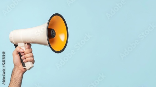 Close-up of a hand with a megaphone, amplifying sales and marketing messages with dynamic visuals