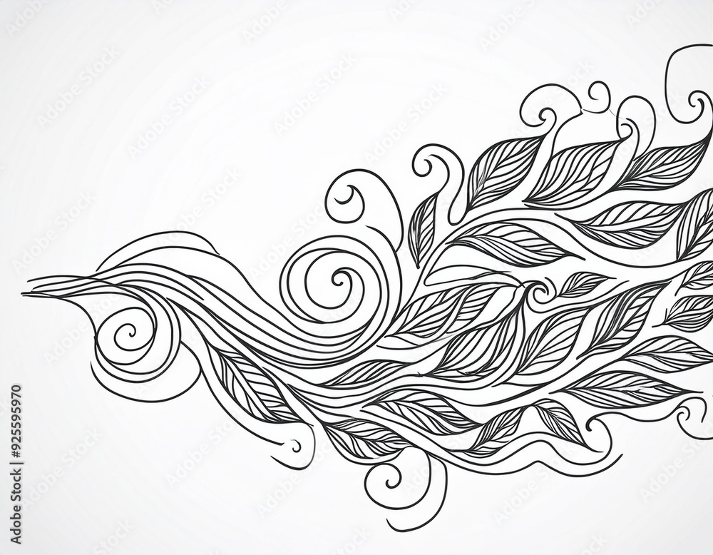 Fototapeta premium Abstract Wind and Leaves Sweeping Lines and Scattered Leaf Shapes in Motion