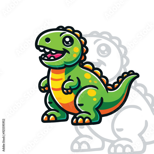 Cute Cartoon Dinosaur Logo, Playful Green Dino Character, Fun and Adorable Dinosaur Mascot Design