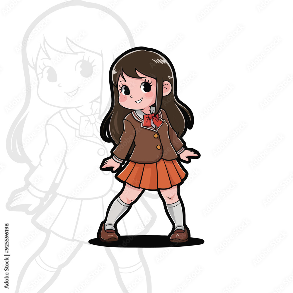 Cute Anime Schoolgirl Logo, Adorable Chibi Character in Uniform, Kawaii Girl Illustration Design Cute Anime Schoolgirl Logo, Adorable Chibi Character in Uniform, Kawaii Girl Illustration Design