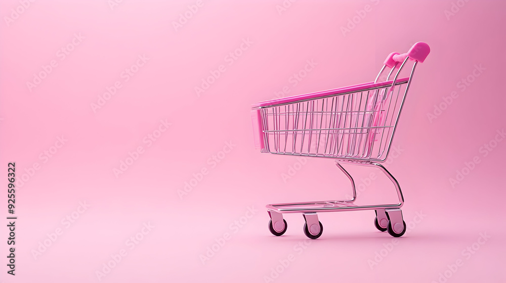 A pink shopping cart on a pink background. A pink shopping cart on a pink background.