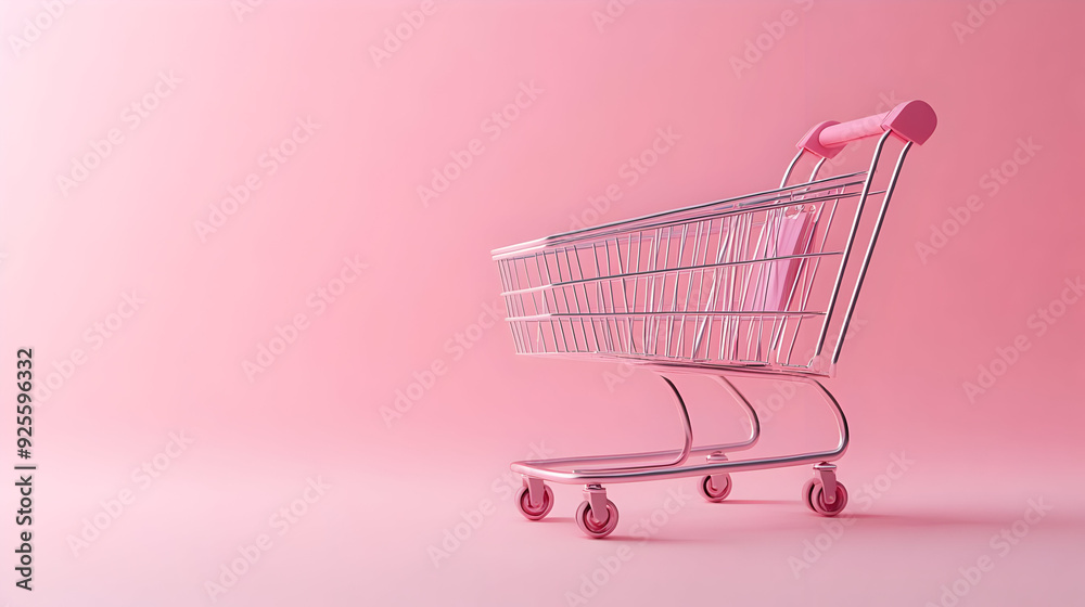 A pink shopping cart on a soft pink background. A pink shopping cart on a soft pink background.