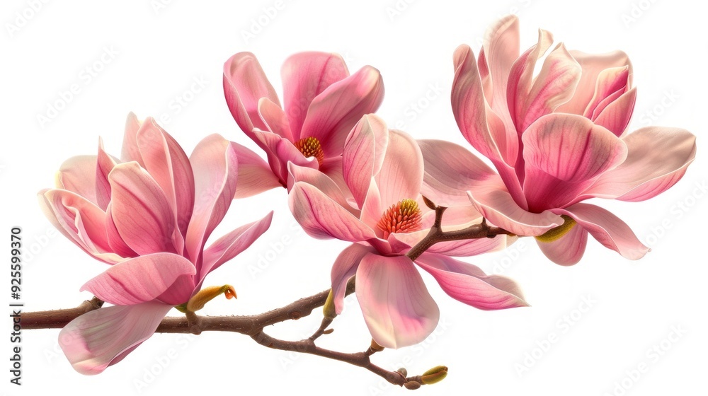 A beautiful branch of pink magnolia flowers blooms elegantly. This floral design showcases soft pastel colors that bring a sense of peace and tranquility. Perfect for spring themes. AI A beautiful branch of pink magnolia flowers blooms elegantly. This floral design showcases soft pastel colors that bring a sense of peace and tranquility. Perfect for spring themes. AI