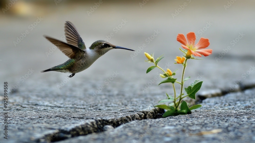 Fototapeta premium Hummingbird and Flower in Crack