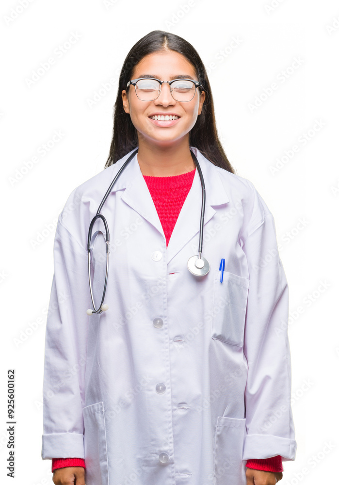 Young arab doctor woman over isolated background with a happy and cool smile on face. Lucky person. Young arab doctor woman over isolated background with a happy and cool smile on face. Lucky person.