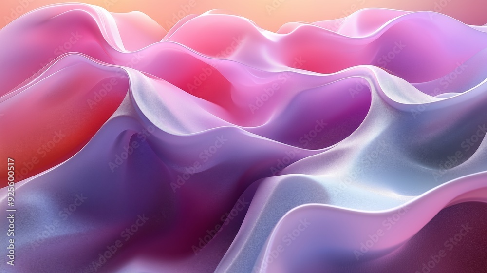 Fototapeta premium Abstract waves of soft pink and purple textures flowing gently in a serene gradient background during sunset