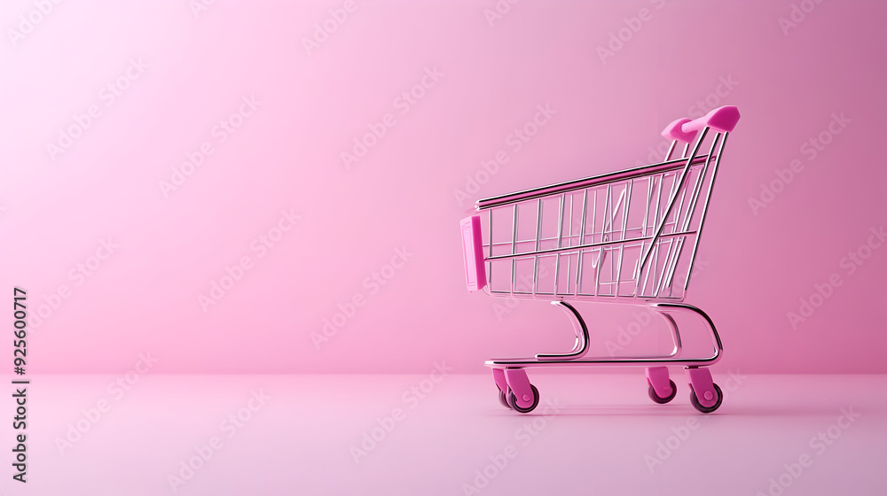 A shopping cart on a pink background, symbolizing retail. A shopping cart on a pink background, symbolizing retail.