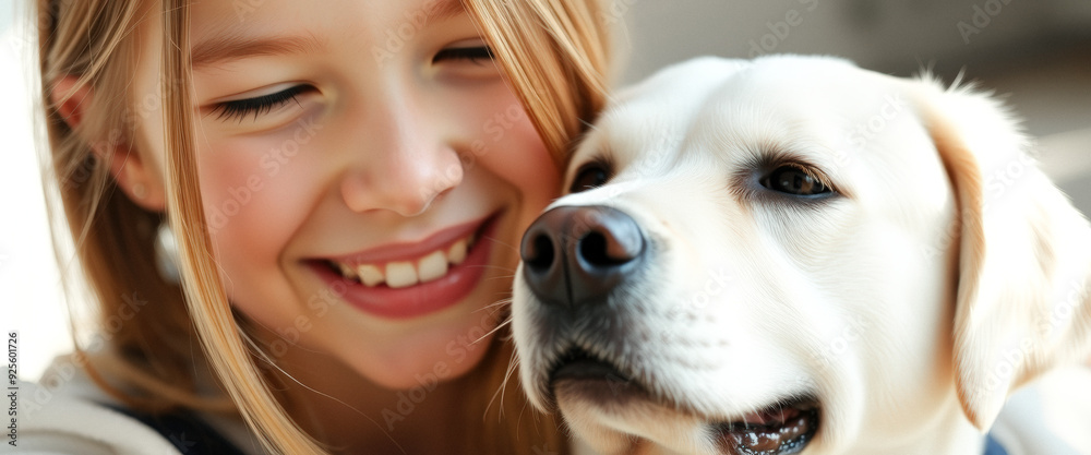 Close-up of a young girl smiling at her dog Close-up of a young girl smiling at her dog