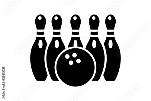 Black silhouette sport bowling target hit strike ball icon and vector illustration