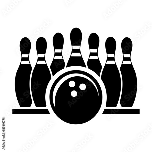 Black silhouette sport bowling target hit strike ball icon and vector illustration