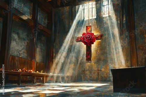 Rose Cross Sunlit Sanctuary Rosicrucianism Religion Spiritual Symbol photo