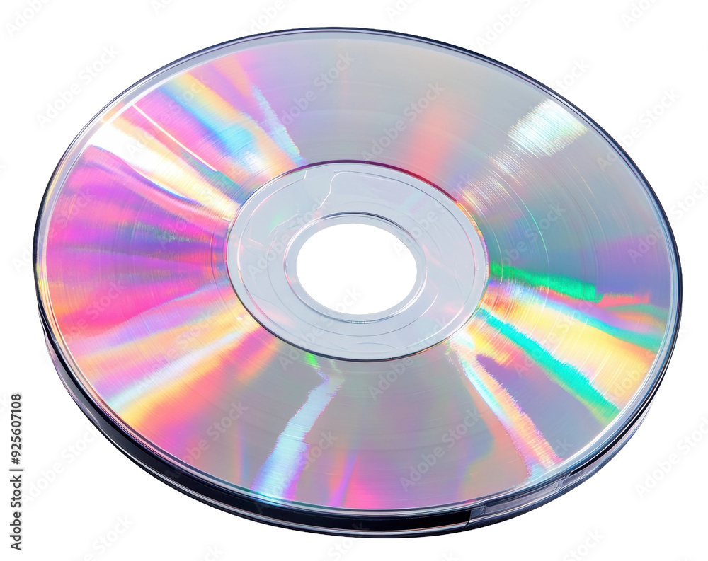 Reflective CD resting on a clear holder, cut out - stock png. Reflective CD resting on a clear holder, cut out - stock png.