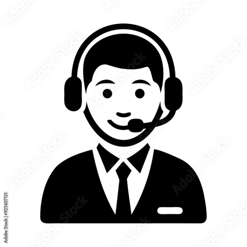 Black silhouette call center boy with headset icon and vector illustration