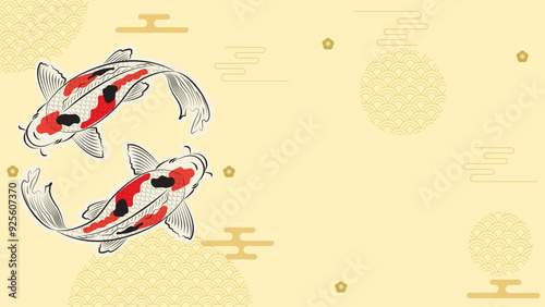 Japanese koi fish drawing illustration isolated in background with blank space, koi fish drawing line