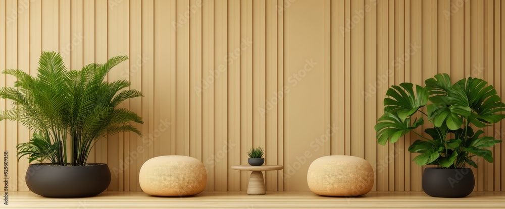 Beige And Earth-Toned Modern Room, 3D Rendering Beige And Earth-Toned Modern Room, 3D Rendering