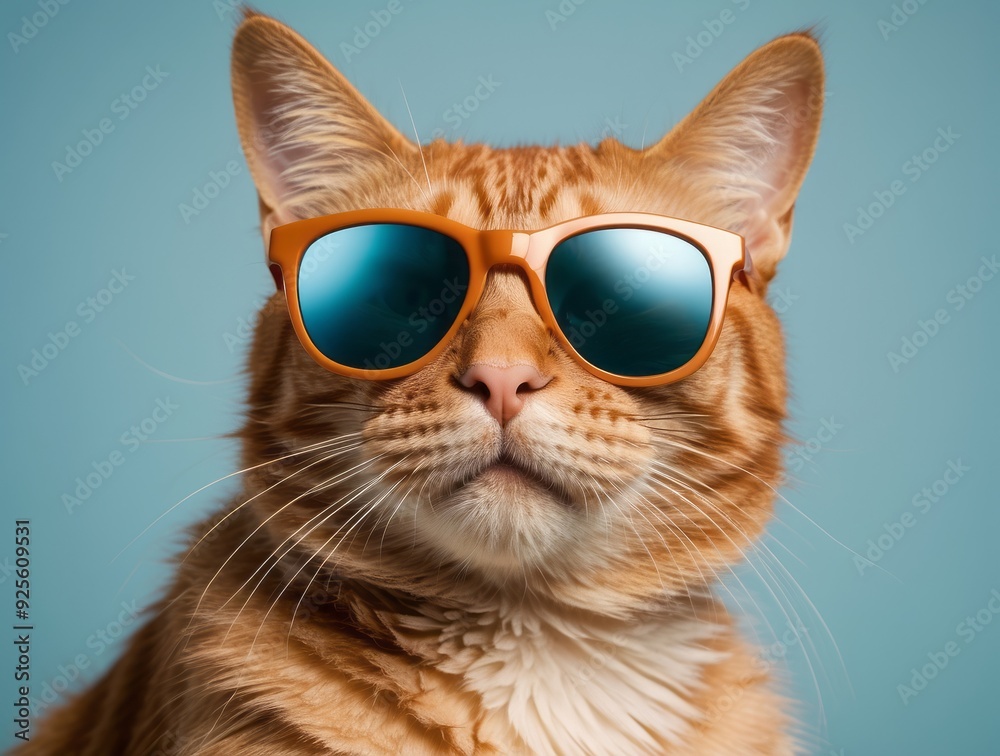 Close-up of a Ginger Cat Wearing Sunglasses Close-up of a Ginger Cat Wearing Sunglasses