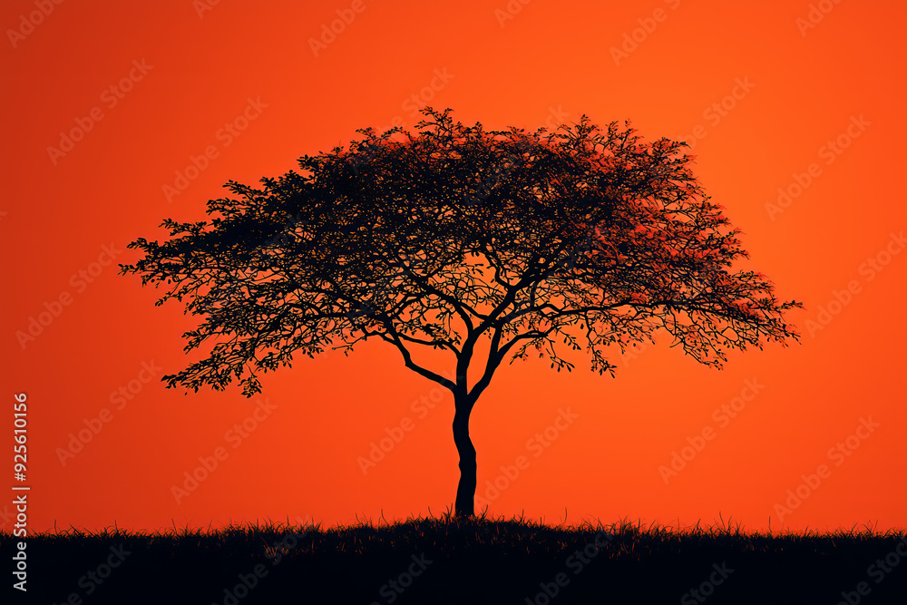 Silhouette of a Tree Against an Orange Sunset Silhouette of a Tree Against an Orange Sunset