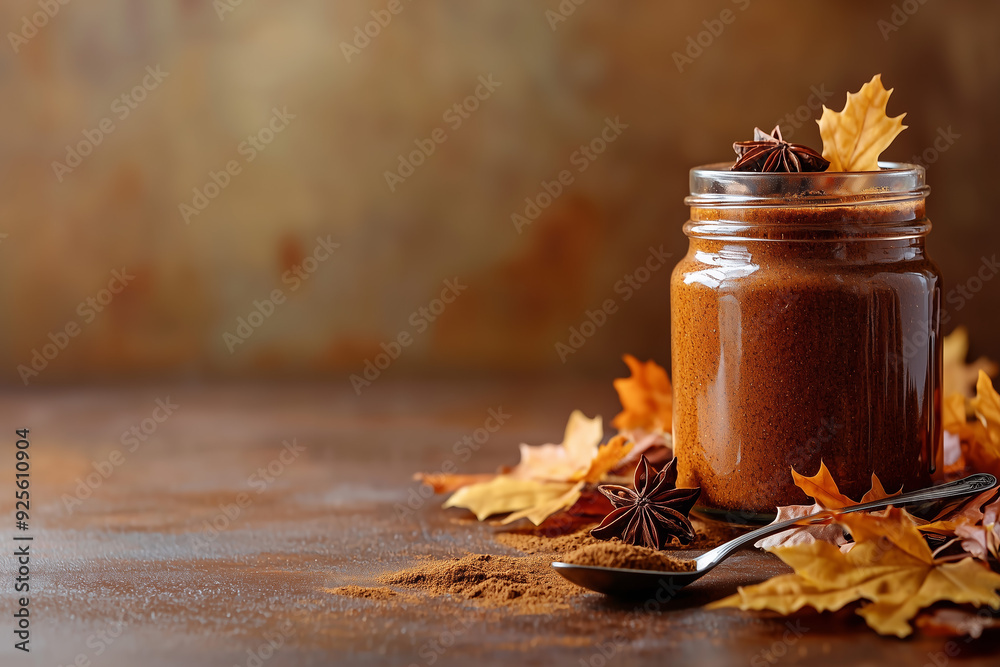 Cinnamon Spice Jar with Fall Leaves - Warm and Cozy Autumn Flavor Cinnamon Spice Jar with Fall Leaves - Warm and Cozy Autumn Flavor