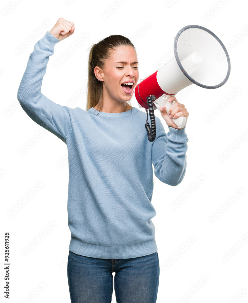 Beautiful young woman holding megaphone annoyed and frustrated shouting with anger, crazy and yelling with raised hand, anger concept Beautiful young woman holding megaphone annoyed and frustrated shouting with anger, crazy and yelling with raised hand, anger concept