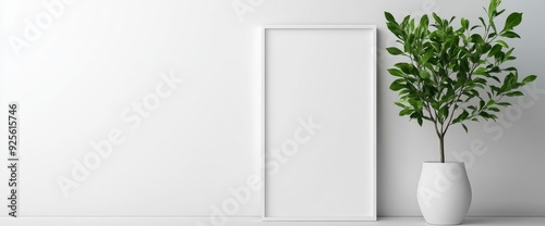 Empty White Photo Frame Template Hanging On The Wall