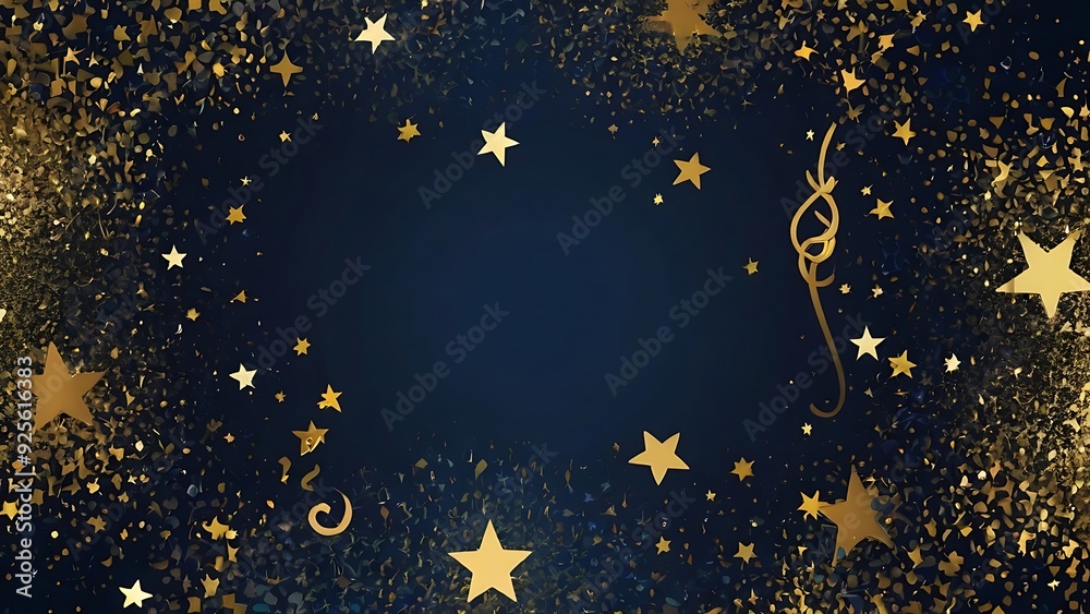 Christmas related waves and stars on navy blue background, fantasy luxury golden design Christmas related waves and stars on navy blue background, fantasy luxury golden design