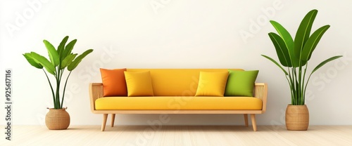 Fully Furnished Living Room, Digitally Generated Image photo